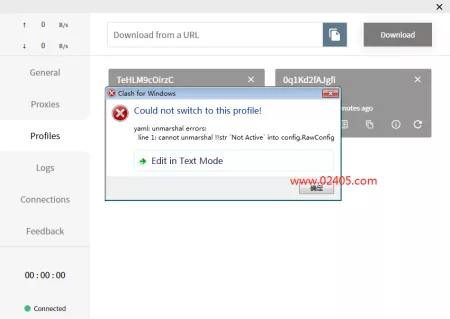 Clash for Windows 提示:Could not switch to this profile! 错误的解决办法。